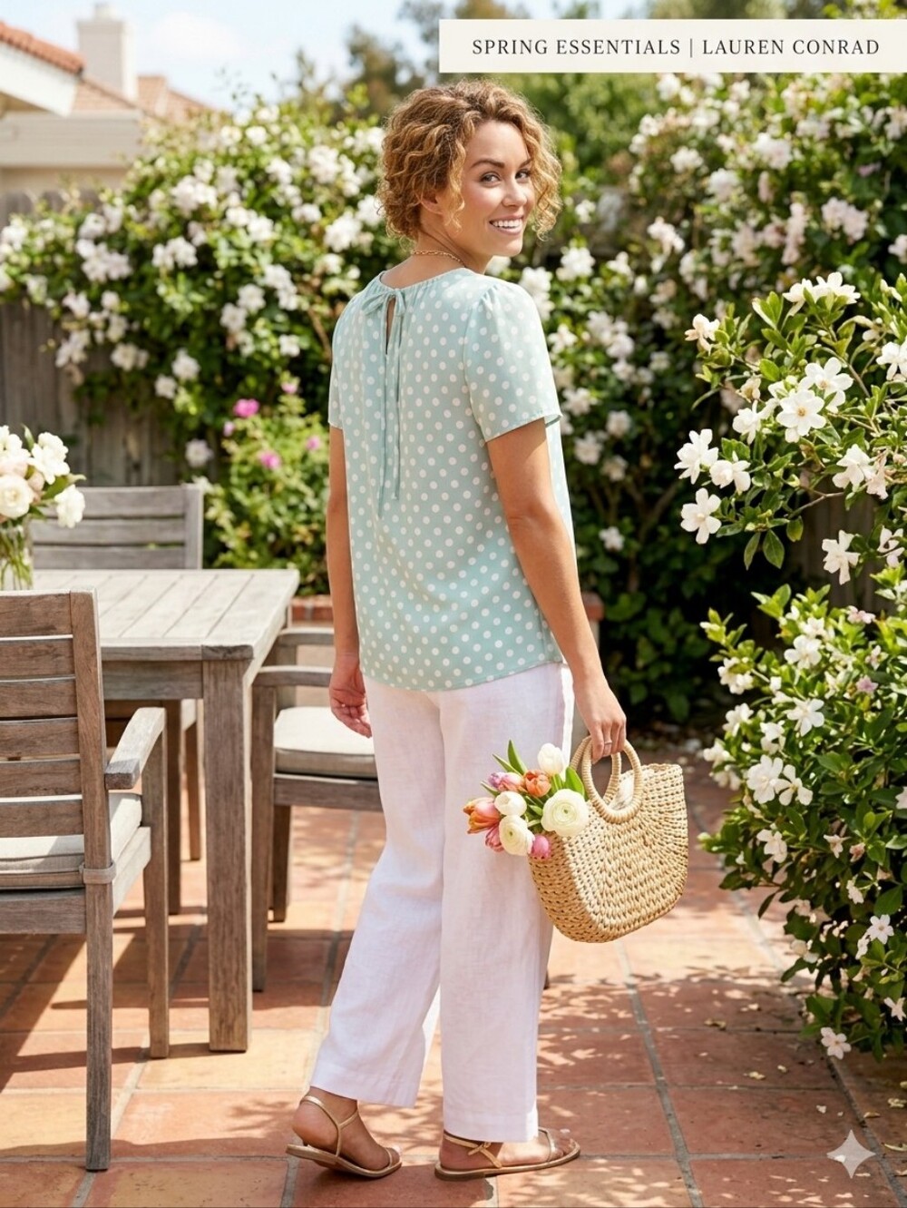 Lauren Conrad Green and Cream Polka Dot Short Sleeve Blouse Size XL - Picture 10 of 10